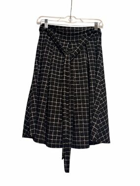 See You Monday Black Windowpane A-Line Tie-Waist Midi Skirt Size Medium